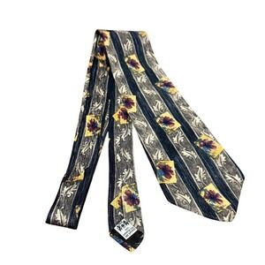 Vintage 100% Silk Met Museum Masterworks Necktie Floral Stripes 90s Art Tie